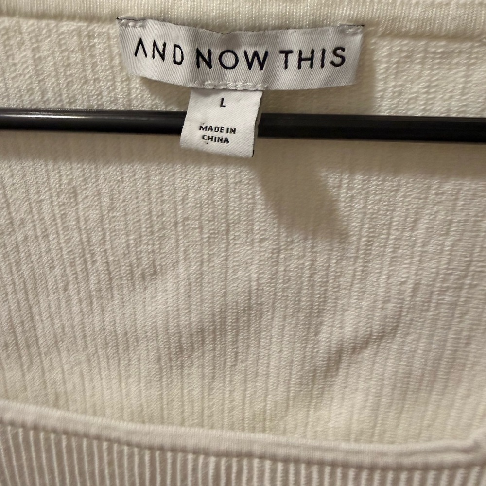 And Now This, White Ribbed Square Neck Long Sleeve Top, Size Large NWOT - Picture 5 of 6